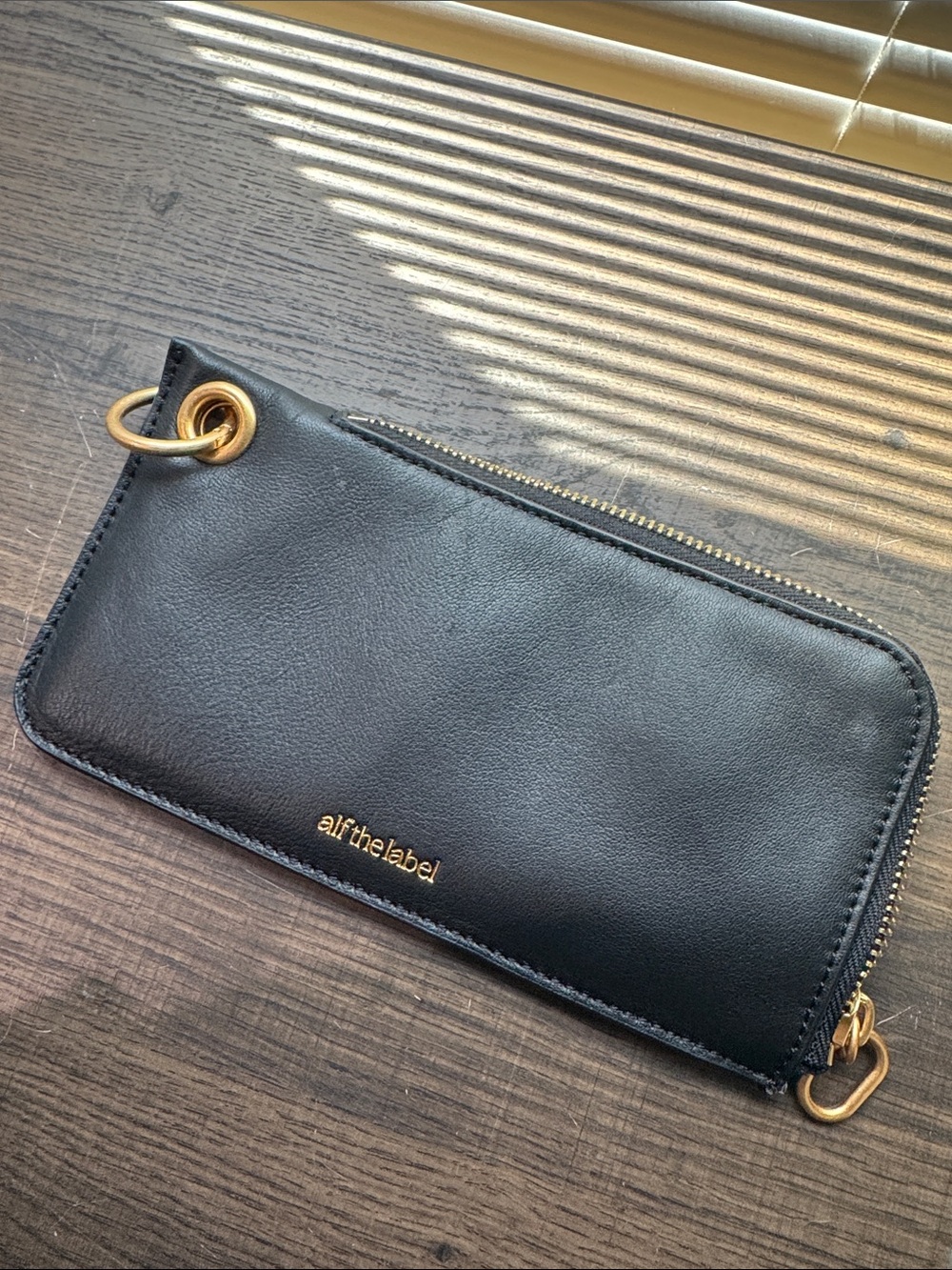 alf the label Harry case-Black Leather Zip with Gold Accents
